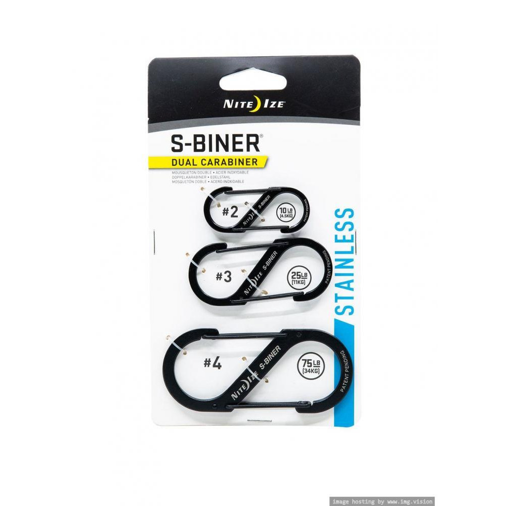 Nite Ize S-Biner Stainless Steel Double Gated Carabiner 3 Pack Black - 1