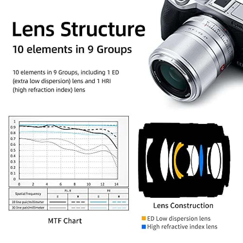 VILTROX 33mm F1.4 M STM Auto Focus APS-C Prime Lens for Canon EF-M Mount Mirrorless Camera EOS M3 M5 M6 M6II M10 M100 M200,Silver - 7