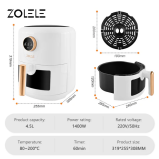 ZOLELE ZA004 Electric Air Fryer 4.5L Capacity Non-Stick Coating Frying Basket Knob Control Temperature 80-200 Degree Celsius 4D Hot Air Circulation - 2 miniature
