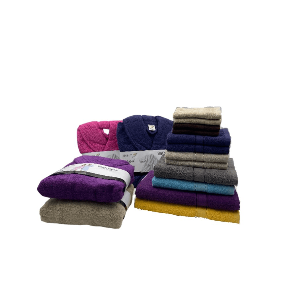 BYFT Daffodil Face Hand Bath Towels Bathrobe Adult, 8yr Kid 500 Gsm Multicolor Stripe Diamond Dobby 100% Cotton Set of 16 - 3