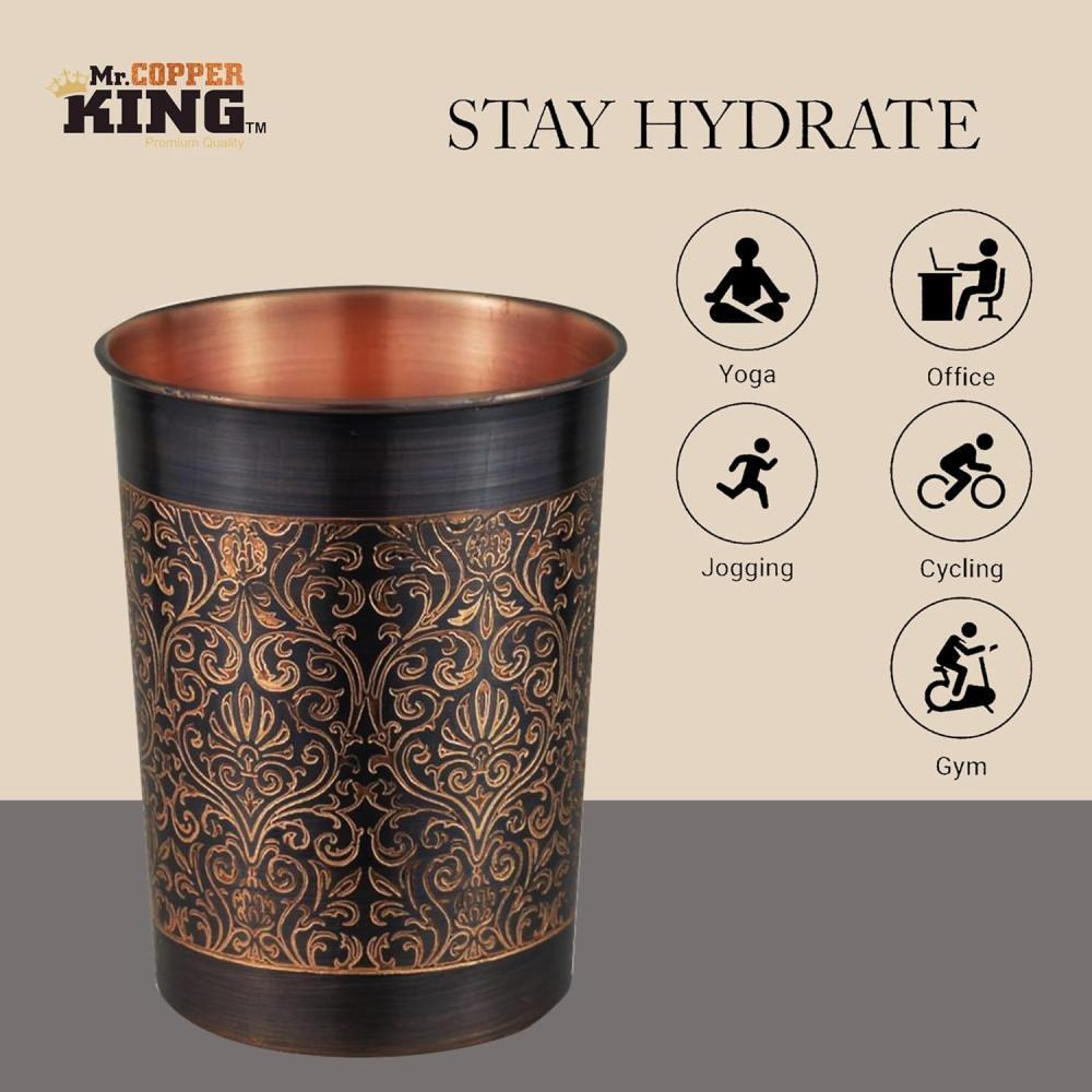 Mr. Copper King Antique Engraved Copper Tumbler 300ml Single - 8
