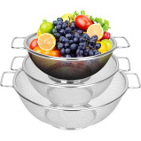 Fissman Strainer Sets with Resting Base - 20cm, 22cm, 26cm - Stainless Steel Colander Strainer with Handle - 3 miniature