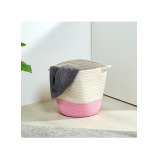 Homesmiths Cotton Rope Basket Upper Mouth White and Pink Dia30 x H30 cm - 5 miniature