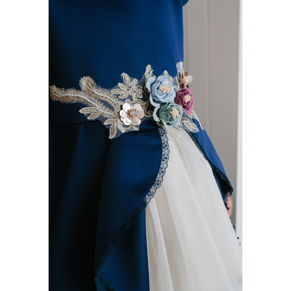 paris chiffon dress Camellia Crepe and Gown with Glass Petal Embroidery Bodice STM Color:Royal Purple rehearsal dinners Clasi Women's Autumn Dress