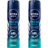 NIVEA MEN Antibacterial Deodorant Spray for Men, Fresh Ocean, 48H Active Protection,Long-Lasting Freshness, 2x150ml, Dual Pack - 1 miniature
