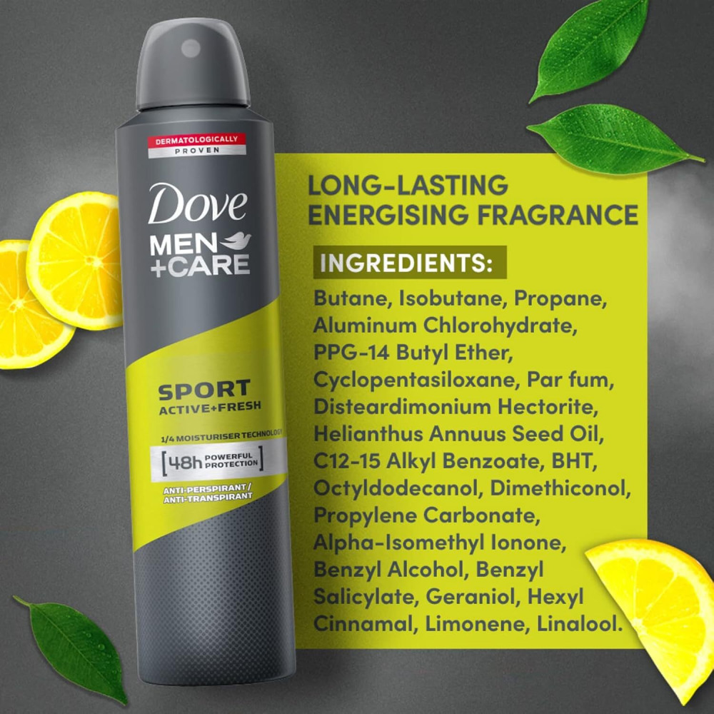 Dove Men+Care Anti-perspirant Deodorant Spray, Sport Active + Fresh, 250ml - 6