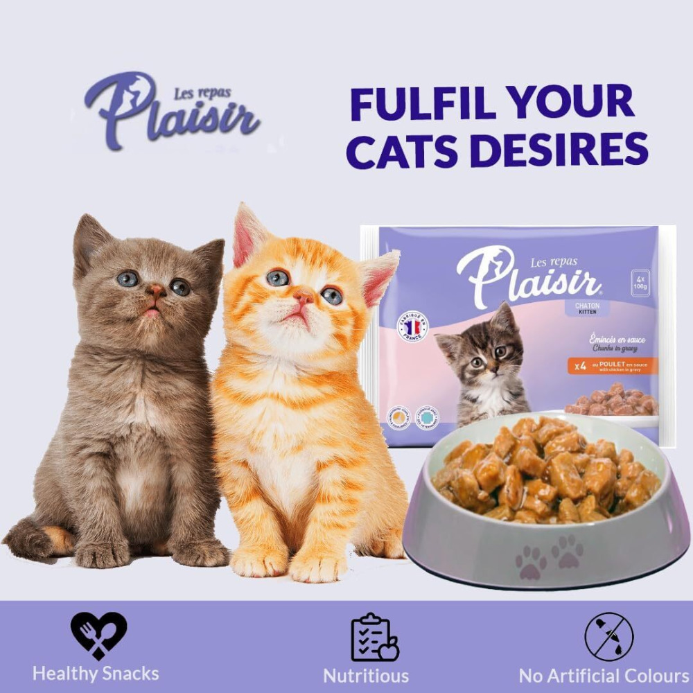 Wet Food Plaisir Kitten Cats Chunks, with Chicken in Gravy, 4 x 100g - 5