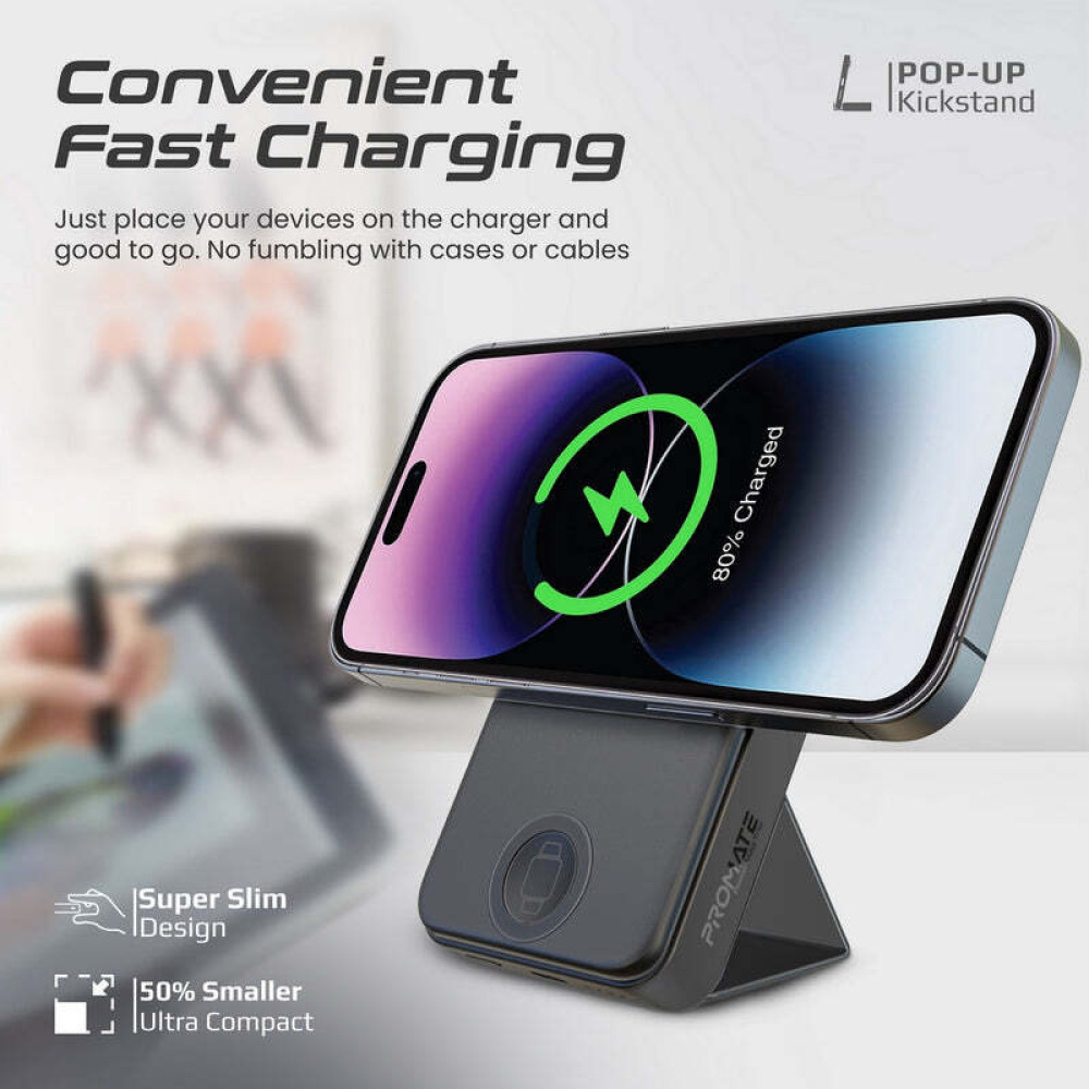Promate PowerMag-Trio SuperCharge MagSafe Compatible & Apple Watch Wireless Charging Power Bank - 3