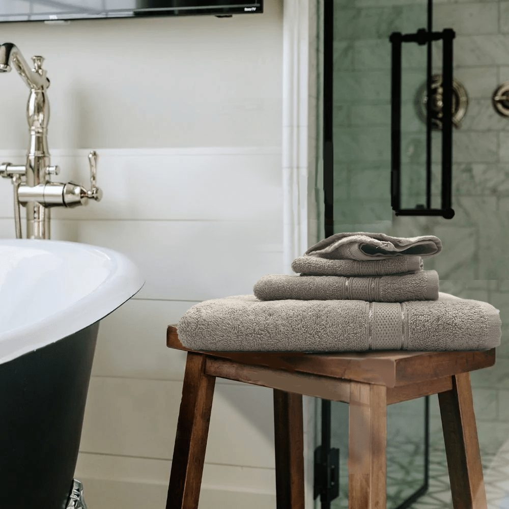 Set of Towel BYFT Daffodil Stripe Diamond Dobby, 30x30 + 40x60 + 70x140 Cm, Cotton 500 Gsm, Light Grey, Set of 3 - 4