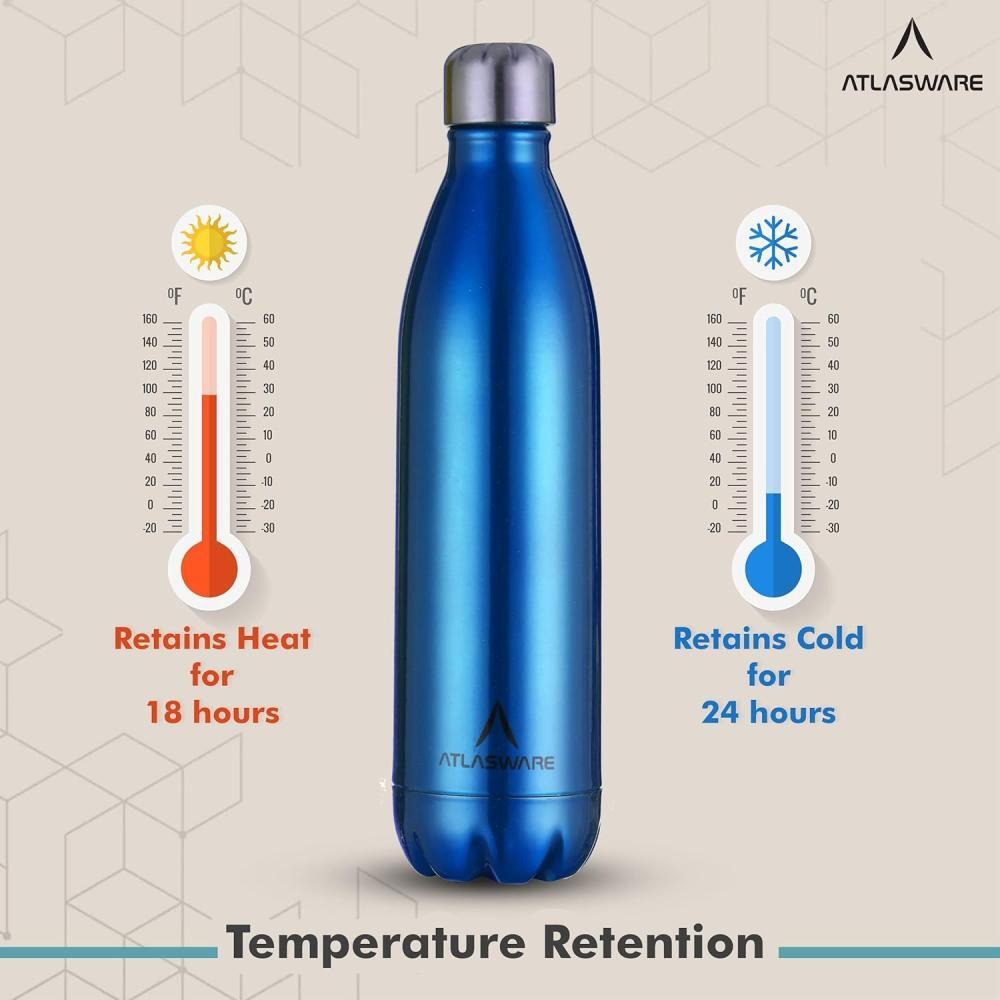 Atlasware Stylish Stainless-Steel Vacuum Dark Blue Water Bottle, 1000 ml  - 5