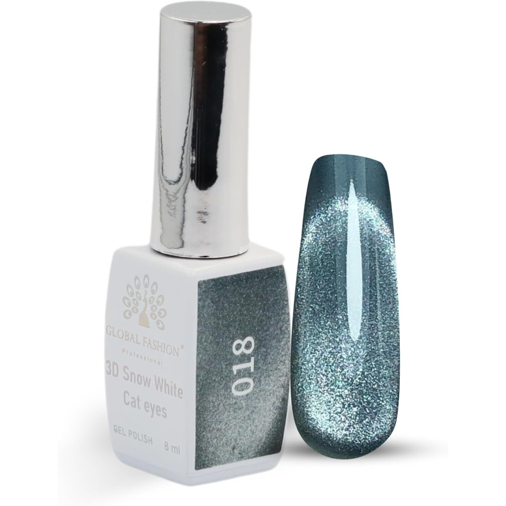 Global Fashion Professional 8 МЛ 3D Snow White Cat Eye Gel POLISH - Стойкий, МЕРЦАЮЩИЙ ЛАК ДЛЯ ногтей, (018, 8 мл) - 1