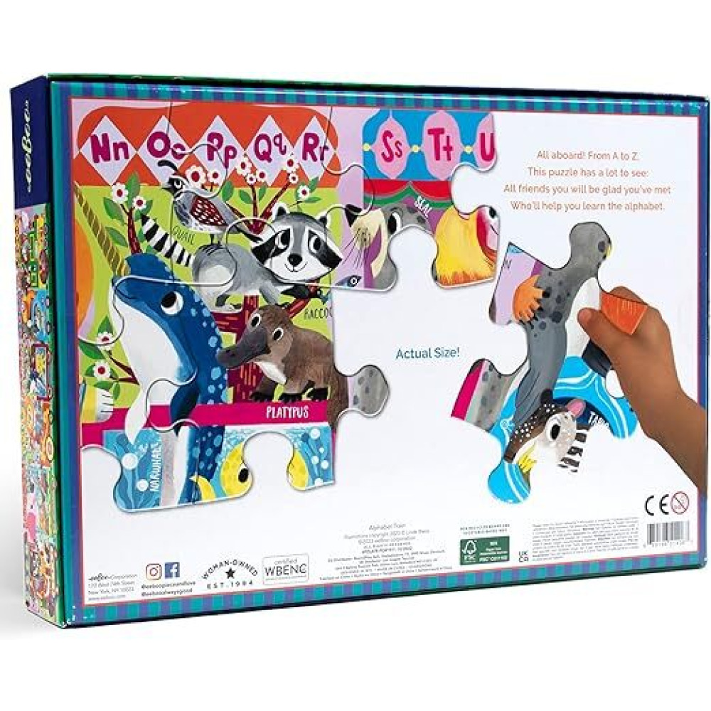 eeBoo: Alphabet Train 36 Piece Long Puzzle with Poster for Kids, Encourages Hand-Eye Coordination, Fine Motor Skills, and Problem Sloving, 35" x 10" O - 2