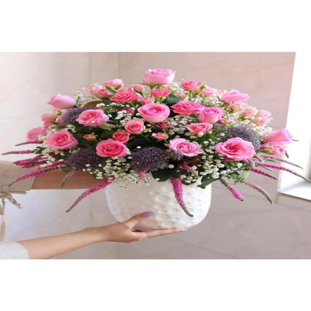 Fresh Pink Baby Roses Bouquet with Seasonal Fillers - Perfect for Any Occasion - 1