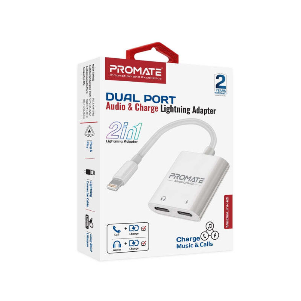 Promate MediaLink-i2i Dual Port Audio and Charge Lightning Adapter - 2