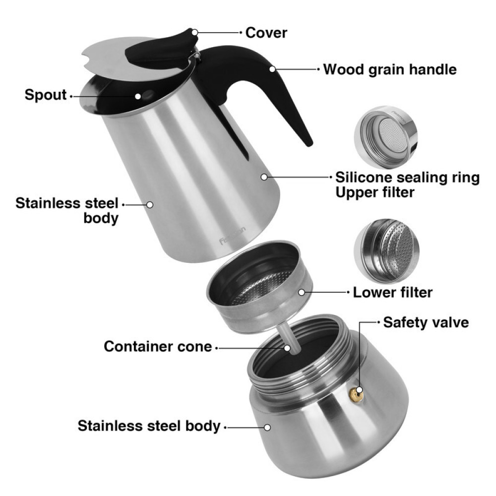 Fissman Stovetop Espresso Maker 450ml For 9 Cups Stainless Steel - 4