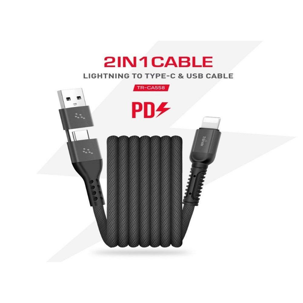 Trands 2-in-1 Type-C USB Lightning Cable, 1 meter, Black - 2