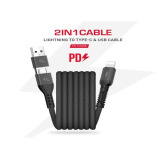 Trands 2-in-1 Type-C USB Lightning Cable, 1 meter, Black - 2 miniature