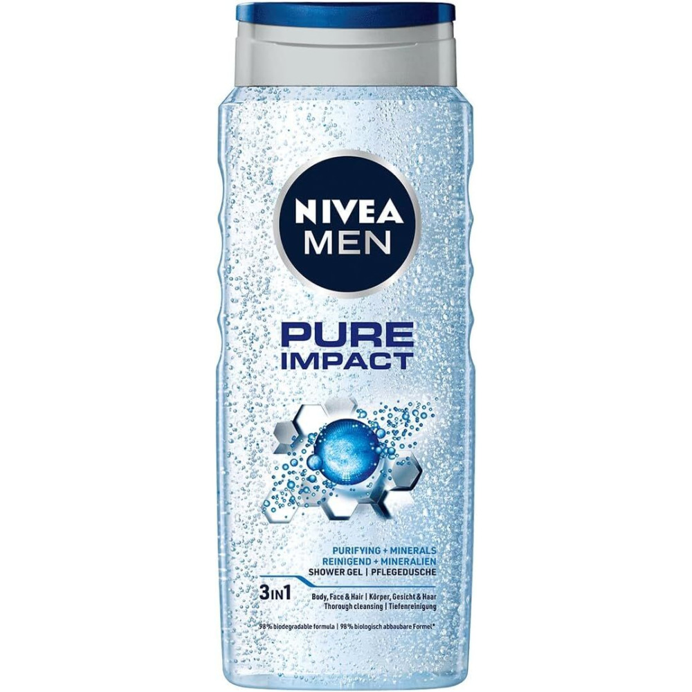 NIVEA, Men shower gel 3 in 1, Pure Impact, 500 ml - 1