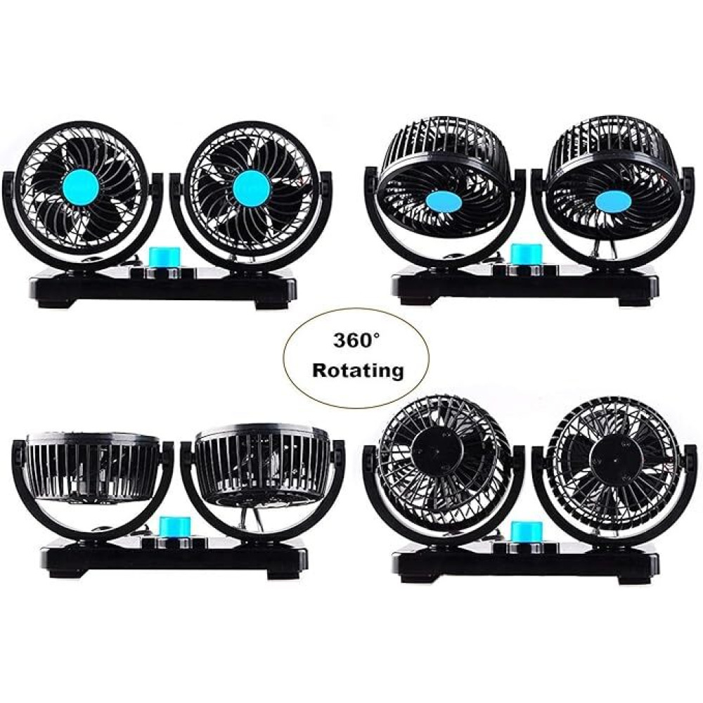 مروحة سيارة كهربائية بسرعتين 12 فولت، مروحة سيارة تدور 360 درجة، قابلة للتعديل، مروحة تبريد هواء مزدوجة الرأس للسيارة - 5