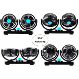 مروحة سيارة كهربائية بسرعتين 12 فولت، مروحة سيارة تدور 360 درجة، قابلة للتعديل، مروحة تبريد هواء مزدوجة الرأس للسيارة - 5 miniature
