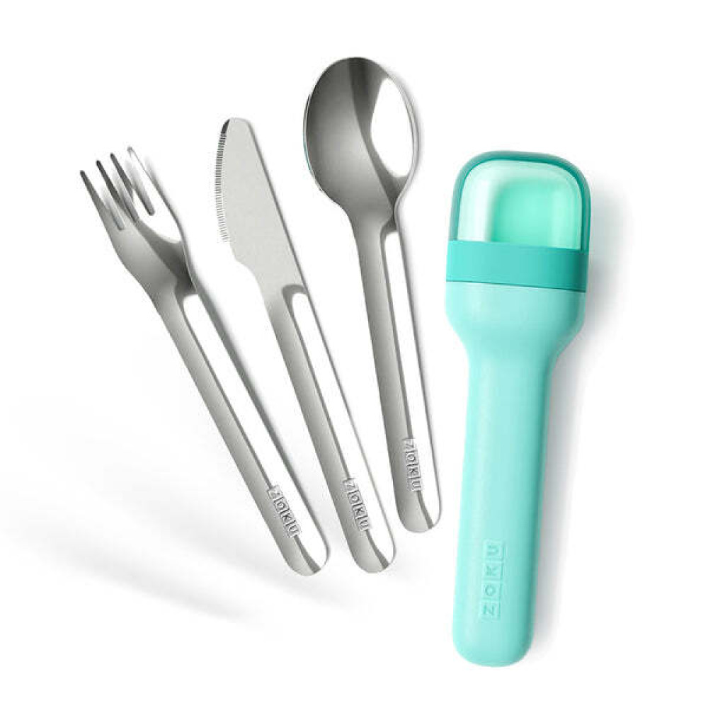 Zoku Pocket Neatly Nesting Set of 3 Utensils has a Spoon, Fork and Knife, Teal - 2