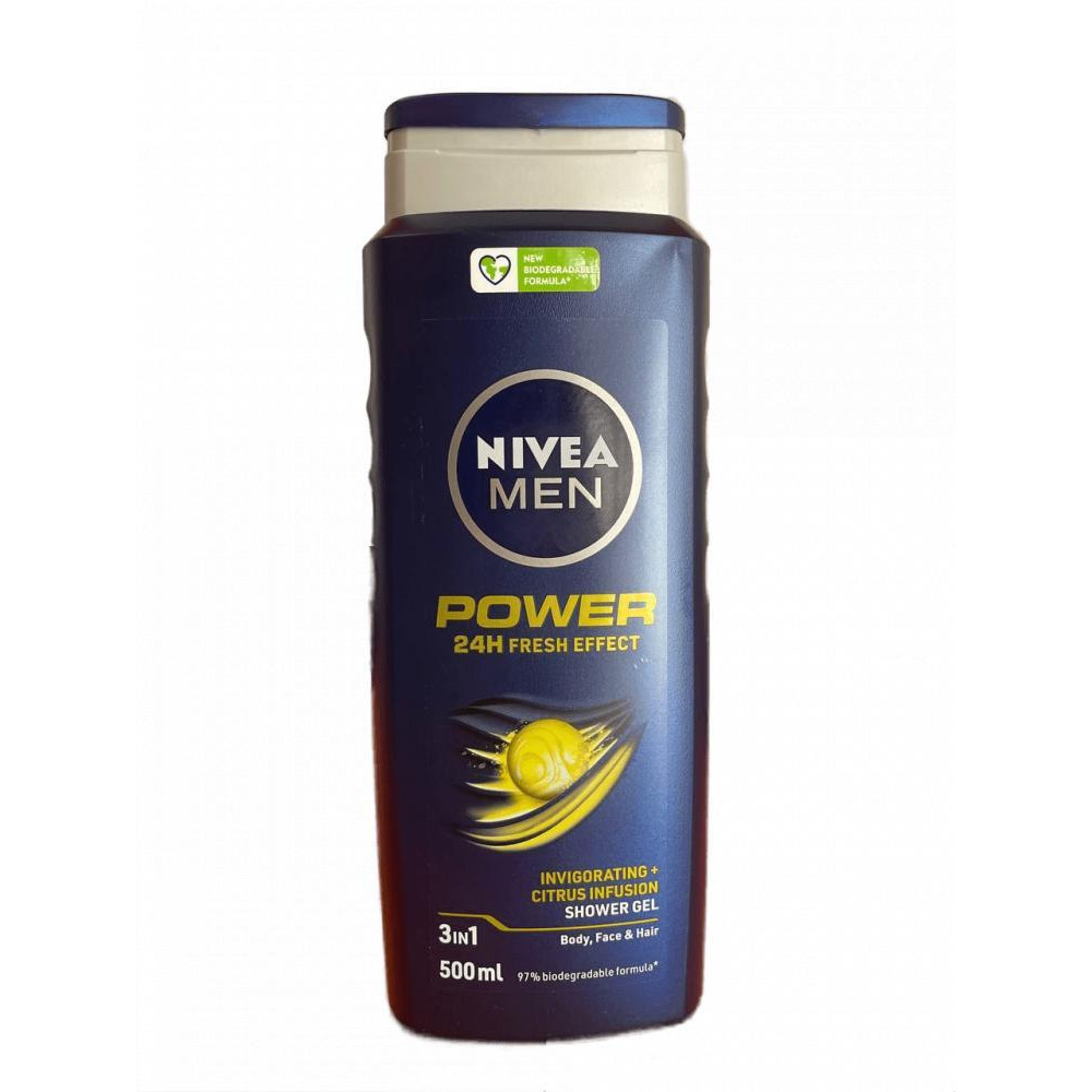 NIVEA \/ Shower gel, Power 24h fresh effect, 3-in-1, Invigorating + citrus infusion, 16.9 fl.oz (500 ml) - 1