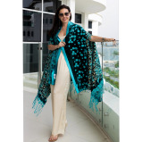Asian Spirit, Turquoise Sakura Velvet Cape Jacket, Free size (XS-XL) - 2 miniature