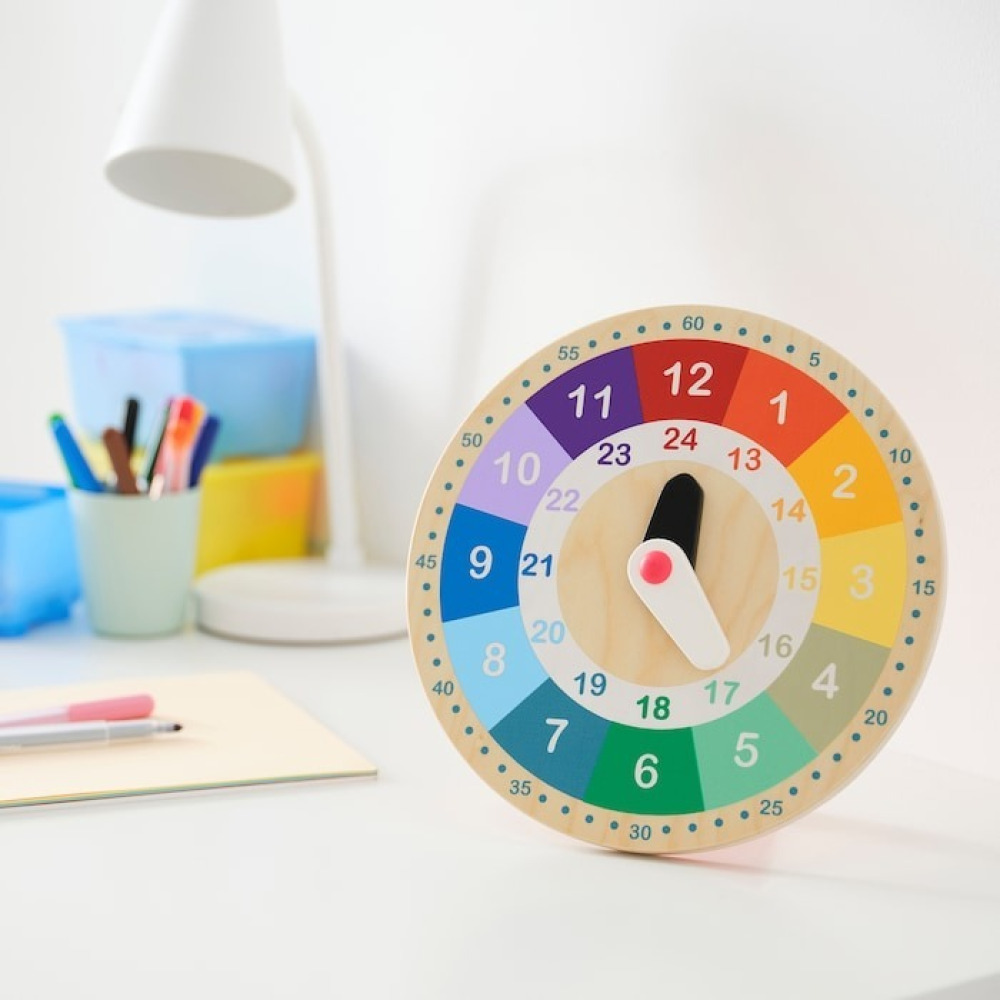 IKEA UNDERHÅLLA Educational Wooden Clock, Multicolour, 25 cm – Fun and Interactive Time-Teaching Toy for Kids - 4