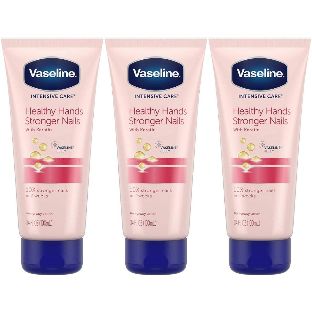 Vaseline Intensive Care Healthy Hand Stronger Nails Lotion, 3.4 Fl Ounce (Pack of 3) - 1