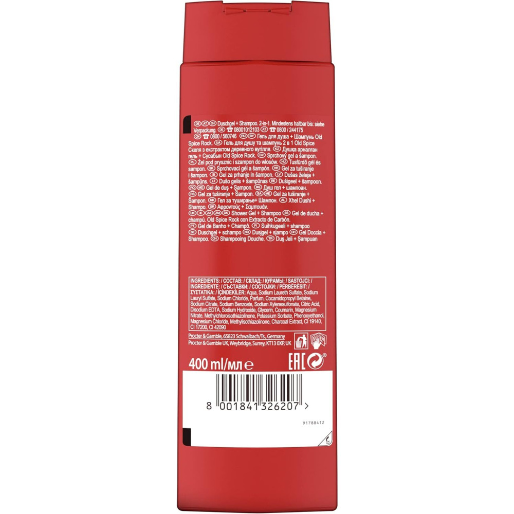 Old Spice Shower Gel + Shampoo, Rock, 2 in 1, 400ml - 5