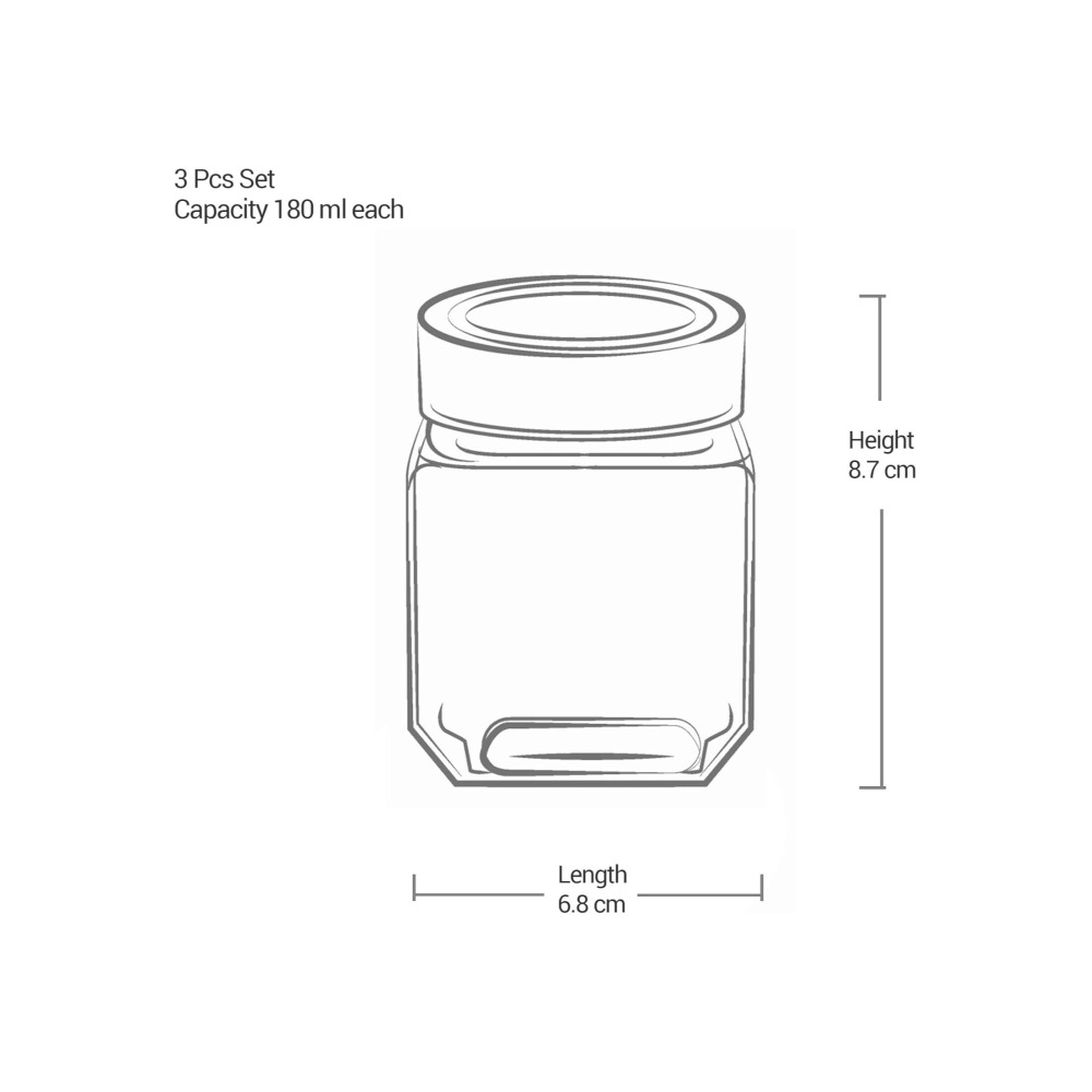 Treo By Milton Cube Storage Glass Jar, Set of 3, 180 ml, Transparent - 4