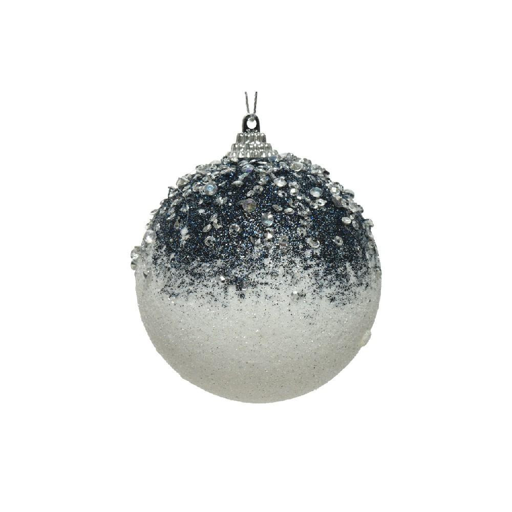 Kaemingk Christmas Bauble Foam Glitter Acrylic Beads White Blue 8cm - 1