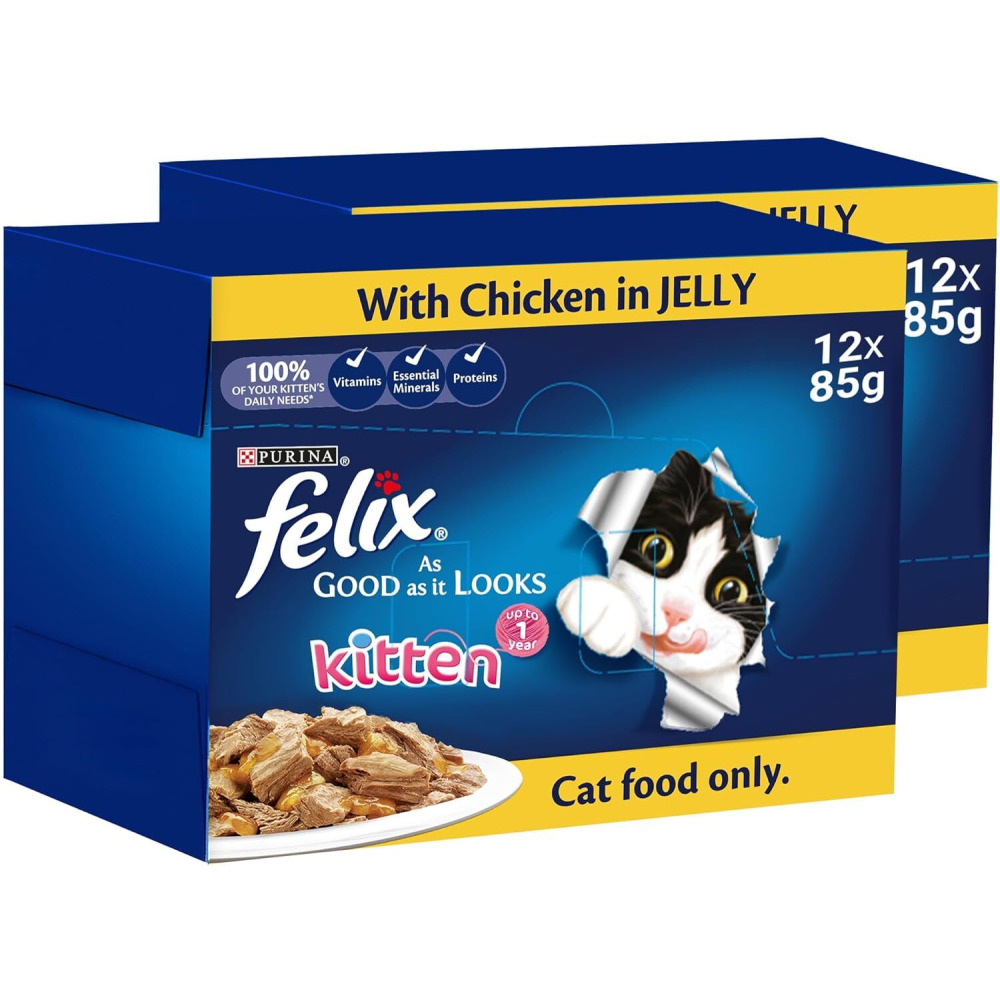 Purina Felix As Good As it Looks Kitten With Chicken In Jelly 85g, Pack of 24 - 1