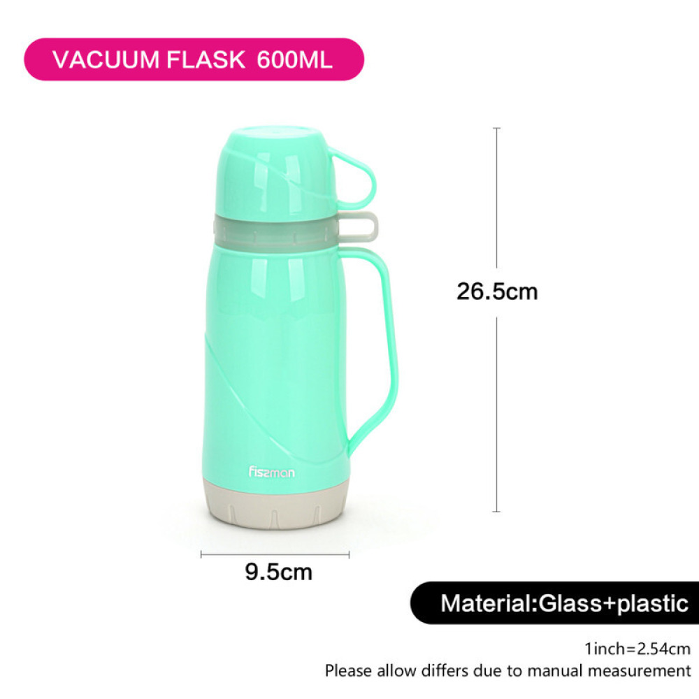 Fissman Thermal Vacuum Flask with Glass Liner Green 600ml - 2