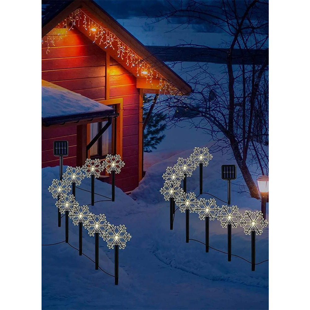 Set of 5 Outdoor Solar Powered Snowflake Pathway Lights - 2