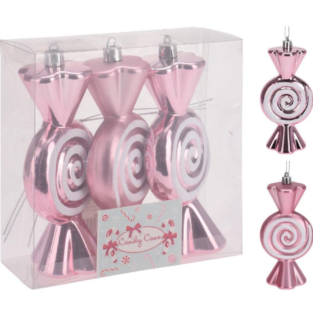 كوبمان حلوى عيد الميلاد 13 سم، مجموعة من 3 قطع باللون الوردي - 1
