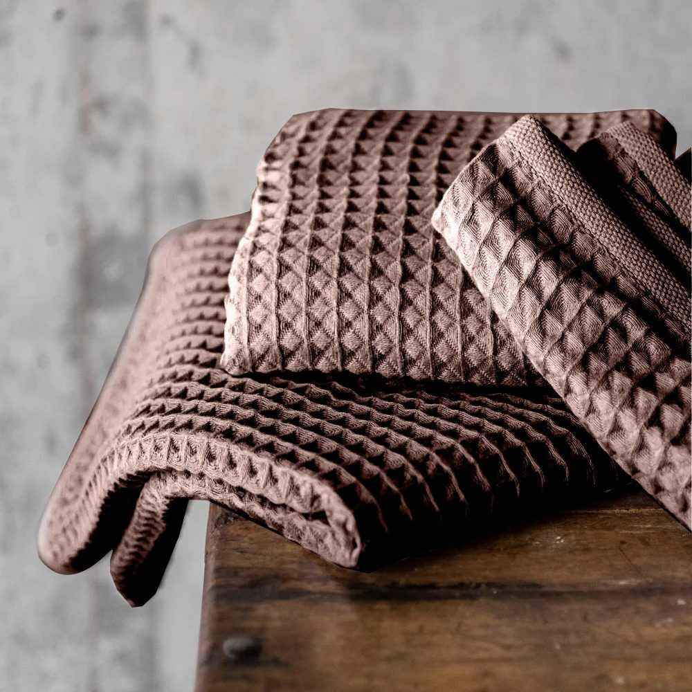 منشفة المطبخ BYFT Orchard Heavy WAFFLE، مقاس 50 × 70 سم، قطن 102 جرامًا للمتر المربع، بني داكن، مجموعة من 3 قطع - 2