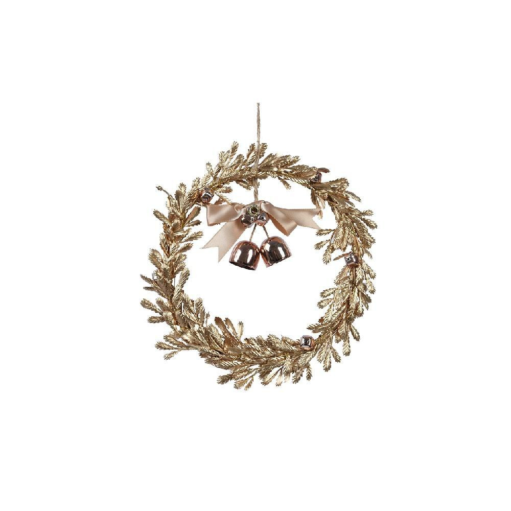 ديكور كايمنجك إكليل من البوليستر مقاس 20 سم مع قوس من الساتان وجرس حديدي - 1