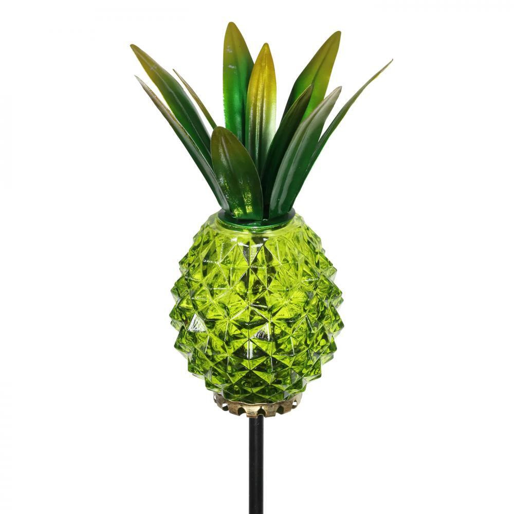 Exhart Solar Metal and Glass Pineapple Garden Stakes Green - 1