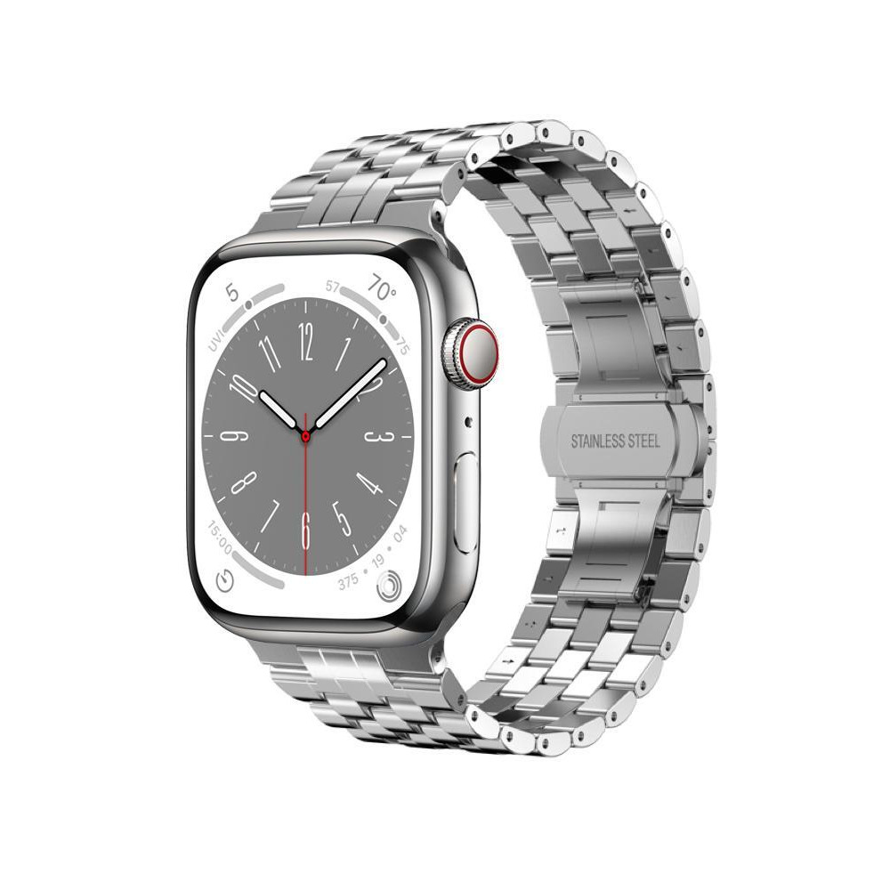 Perfii Stainless Steel Pent Link Replacement Band for Apple Watch 49, 45, 44, 42 mm Series Ultra 8/7/6/SE/5/4/3 - 1