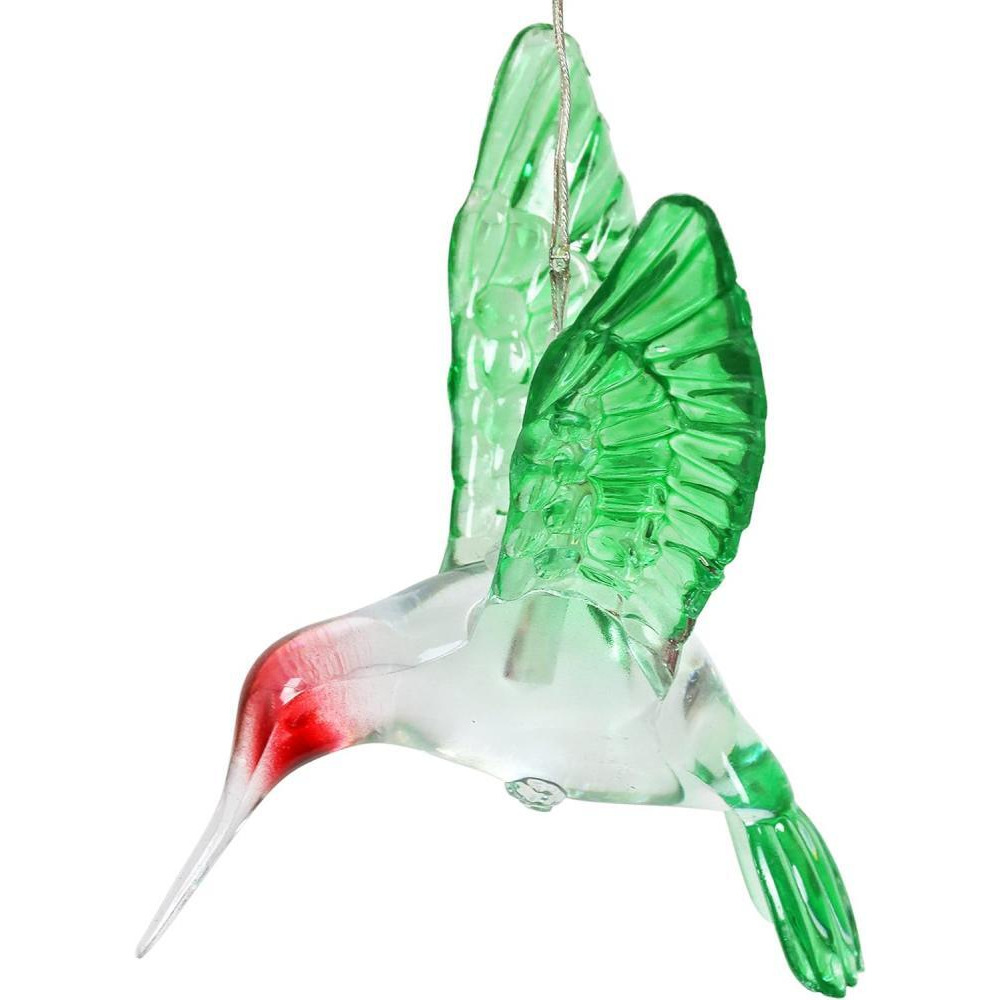 Exhart Solar Flower Wind Chime with 8 White LEDs Green Hummingbird - 2