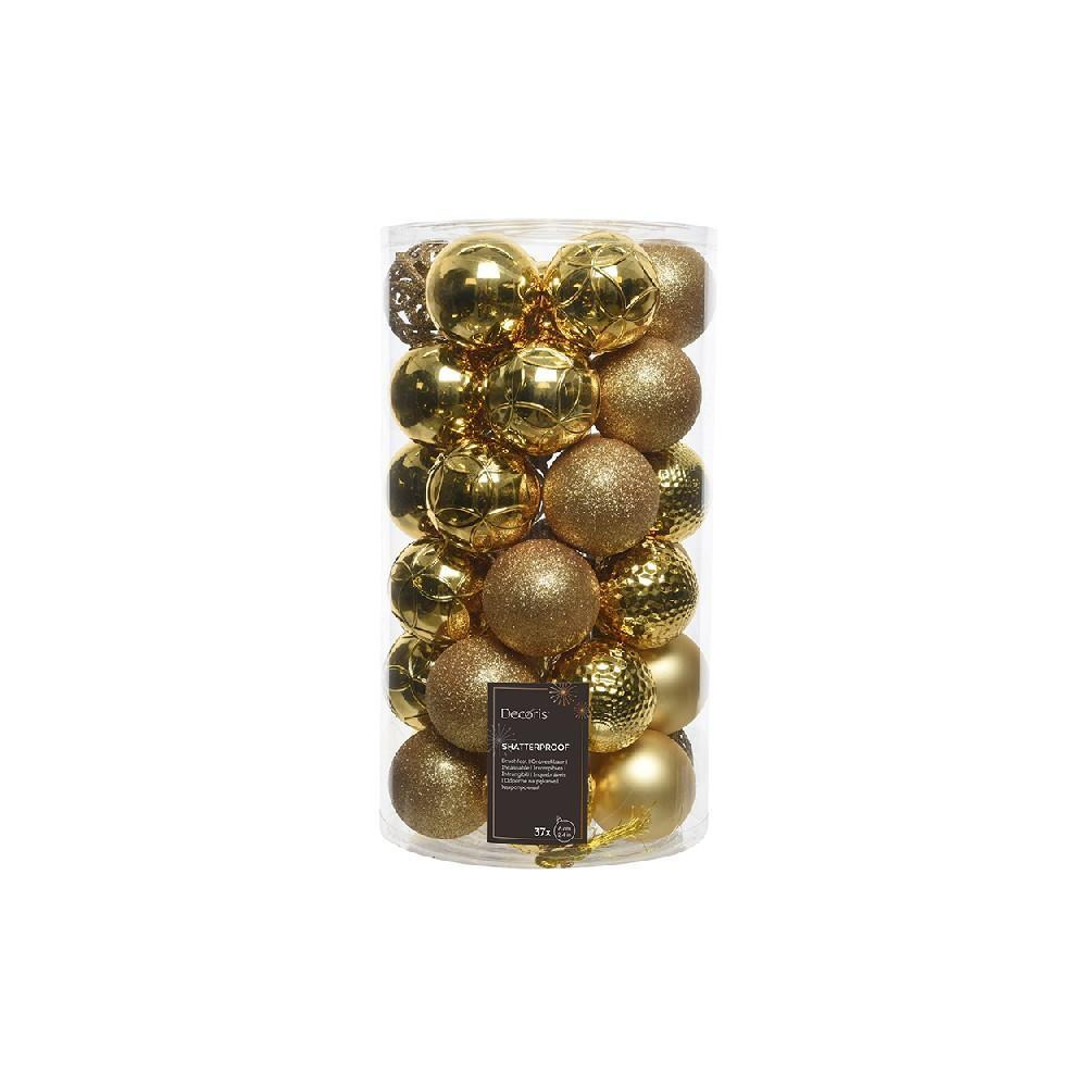 Kaemingk Decoris Baubles Shatterproof Matt, Shiny \& Glitter Mix Light Gold Set - 1