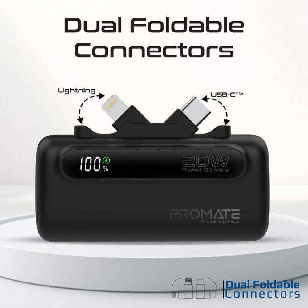 Promate Ultra-Compact Fast Charging Power Bank with Dual foldable USB-C™ & Lightning Connectors - 7