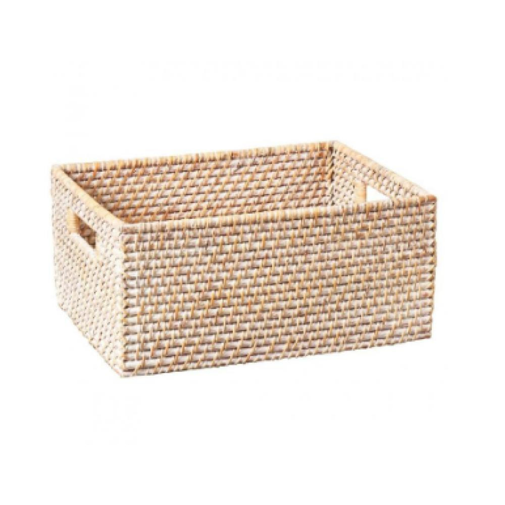 Homesmiths Whitewashed Rattan Storage Bins With Handles Large - 1