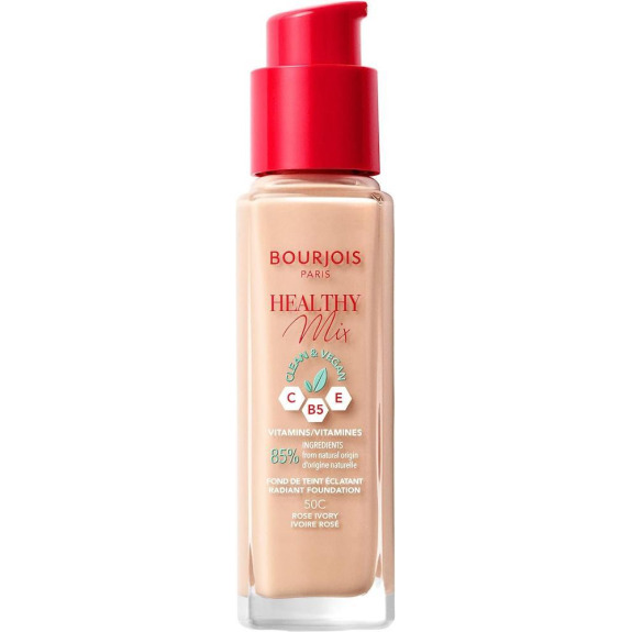 Bourjois / FOUNDATION ، مزيج صحي ، نظيف ونباتي ، 50 درجة مئوية روز إيفوري ، 1.0 أونصة سائلة (30 مل)