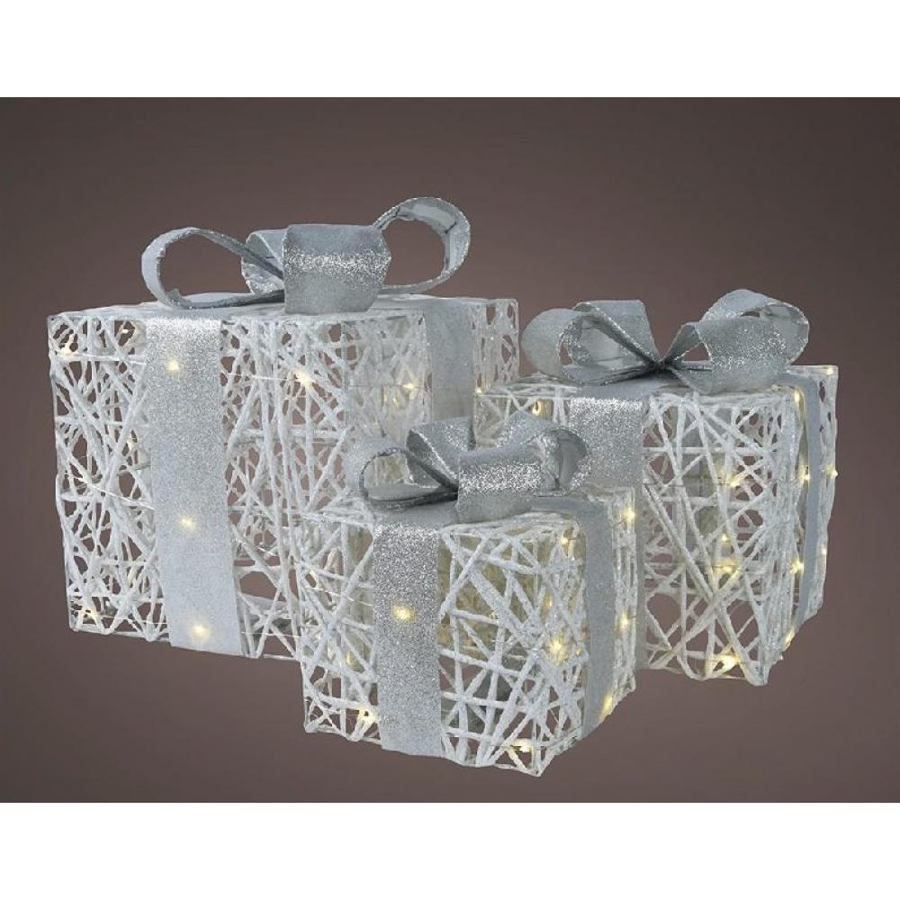 صندوق هدايا Kaemingk DECORIS Micro Led يعمل بالبطارية الثابتة باللون الأبيض - 1