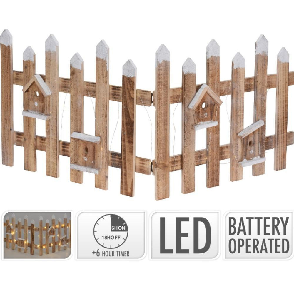 Koopman Xmas Fence With LED 98 x 40 cm Brown - 1
