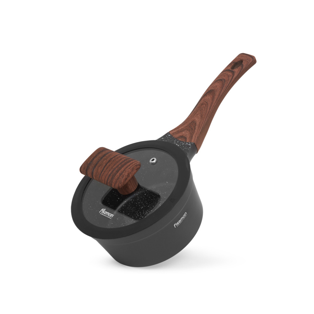 FISSMAN Saucepan 1.2L with Glass Lid, Non-Stick Marble Coating Aluminum Saucepan 16x8cm Filomena Series - 1