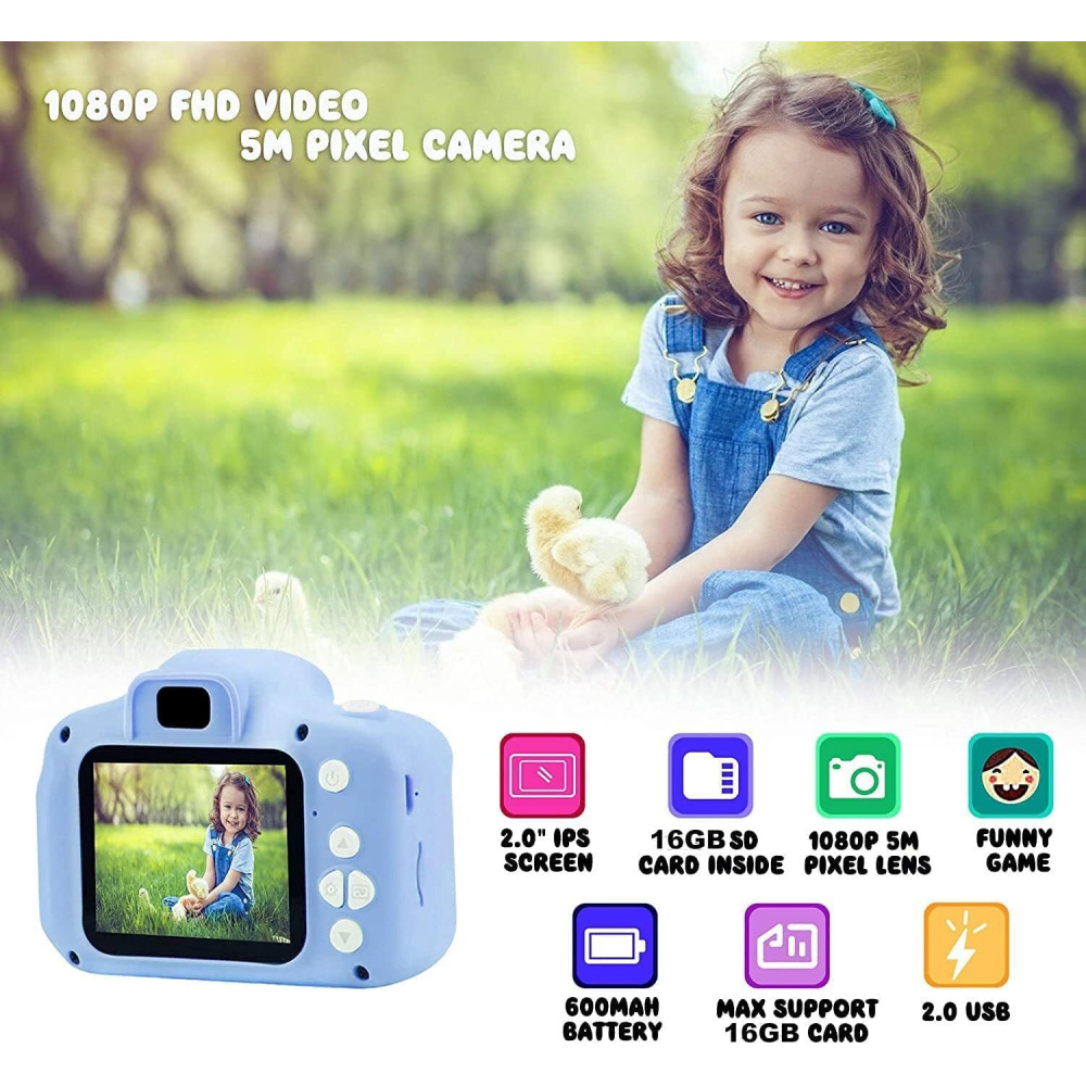 كاميرا Genius Yunsye Kids CAMERA 1080P للأطفال الأطفال كاميرات فيديو رقمية للبنات هدايا عيد ميلاد من 3 إلى 12 سنة (أزرق) - 3