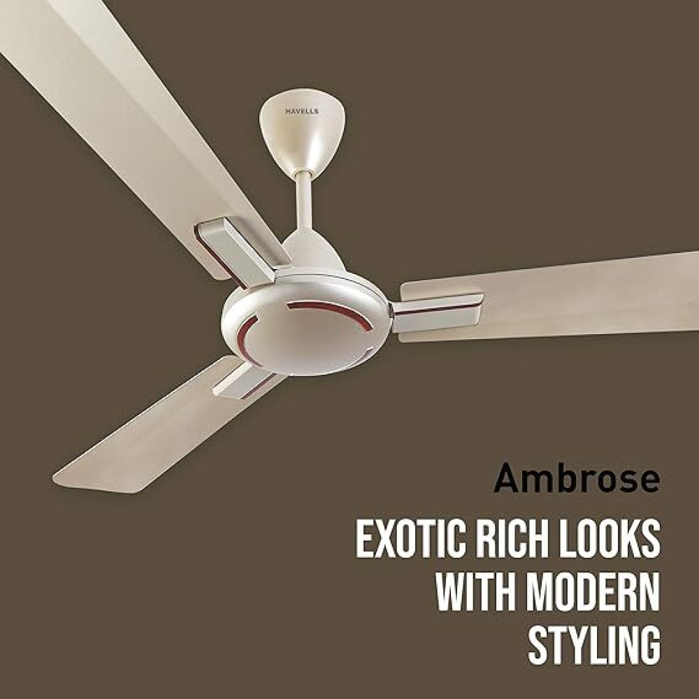 Havells 1200mm Ambrose Energy Saving Ceiling Fan (Gold Mist Wood, Pack of 1) - 5